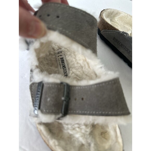 Birkenstock Shearling Sandals 39 Suede Leather Stone
